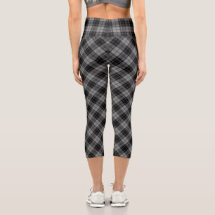 Douglas tartan black grey plaid capri leggings