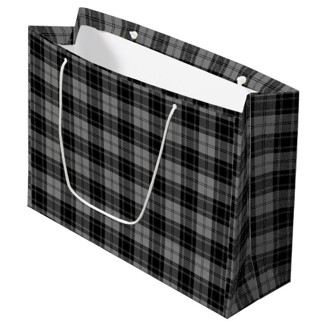 Douglas tartan black grey plaid large gift bag (Front Angled)
