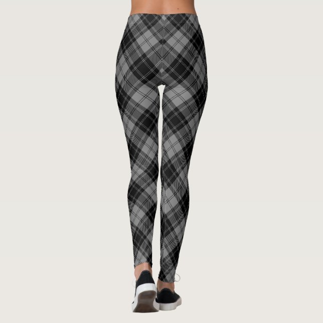 Douglas tartan black grey plaid leggings (Back)