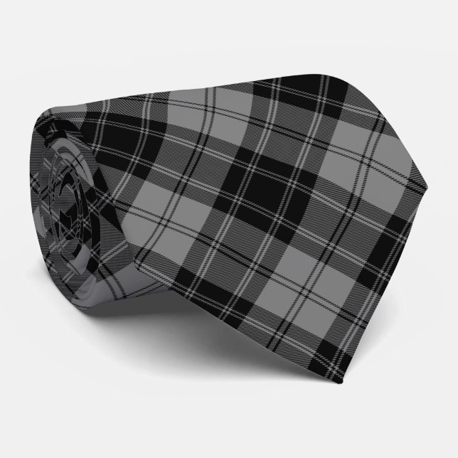 Douglas tartan black grey plaid tie (Rolled)