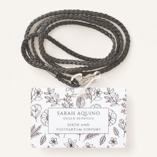 Doula Badge Hand Drawn Floral On White ID Badge