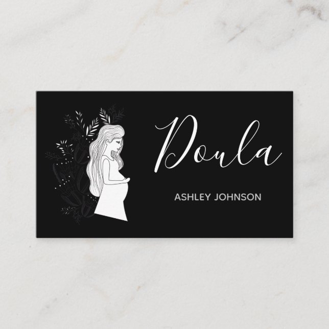 Doula Birth Coach Midwife Calligraphy Black White Business Card (Front)