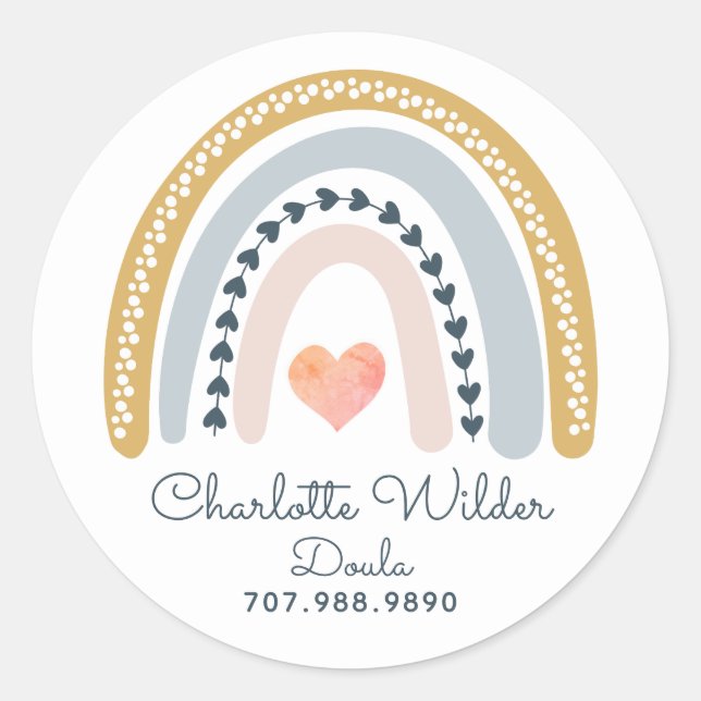 Doula Birth Coach Watercolor Rainbow Business Classic Round Sticker (Front)