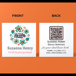 Doula Birth Postpartum Pink Floral Logo Square Business Card