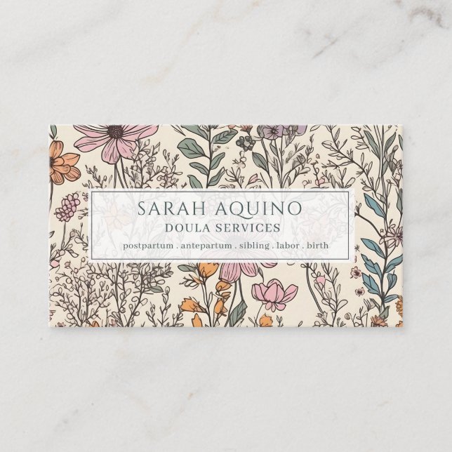 Doula Floral Wildflowers Pattern Business Card (Front)