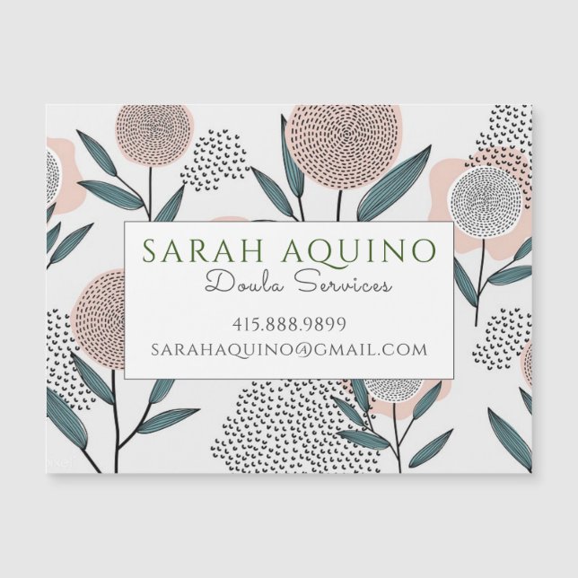 Doula Magnetic Business Card Peach Coral Floral (Front)