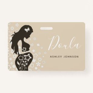 Doula Midwife Birth Coach Floral Women Silhouette ID Badge