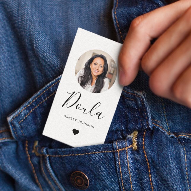 Doula Midwife Modern Add Your Photo & Heart Business Card (Creator Uploaded)