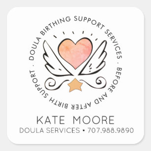 Doula Or Midwife Heart With Wings Name Badge Squar Square Sticker