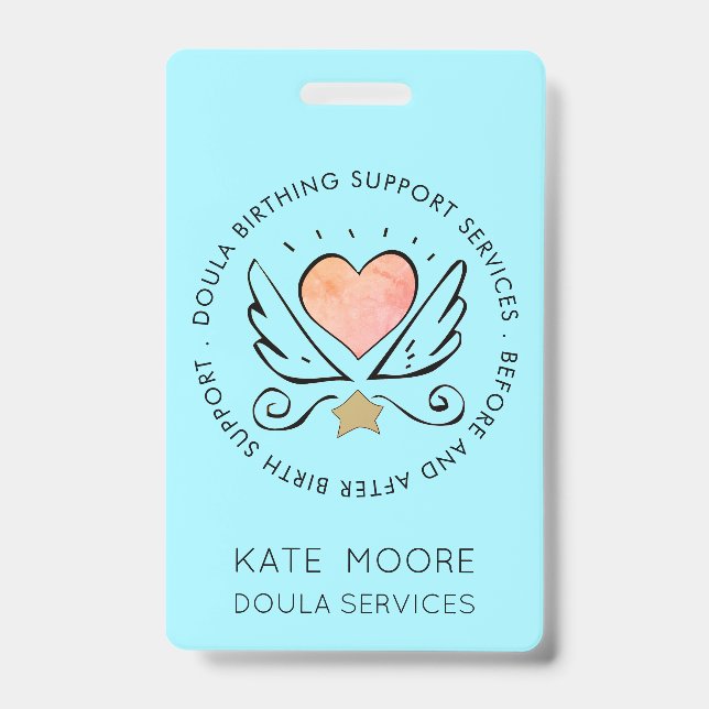 Doula Or Midwife Heart With Wings Name ID Badge (Front)