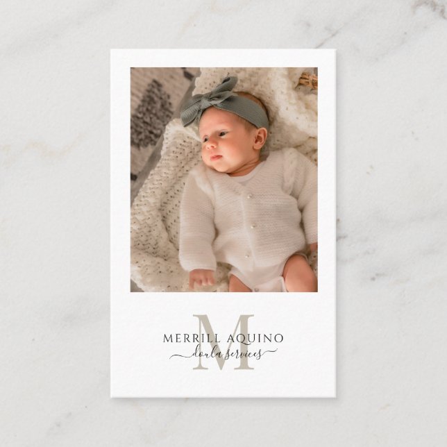 Doula Services Baby Photo Monogram Business Card (Front)