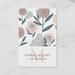 Doula Services Monogram Hand Drawn Floral  Business Card