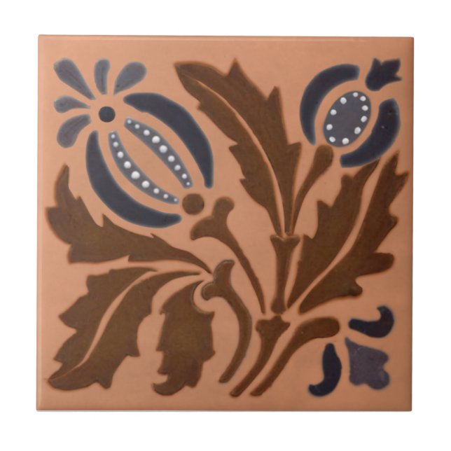 Doulton Lambeth Barbotine Art Nouveau Floral Repro Tile (Front)
