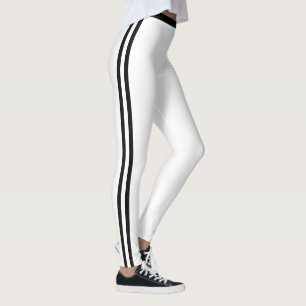 Douple Black Side Stripes Sports White Leggings