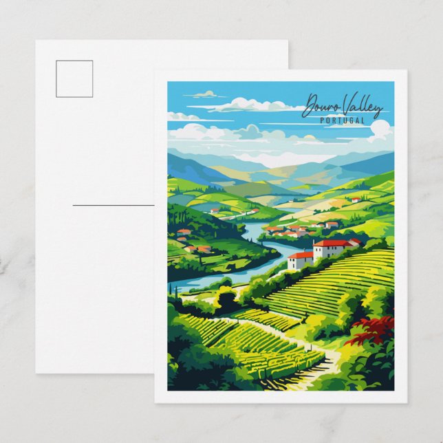 Douro Valley Portugal vintage travel illustration Postcard (Front/Back)