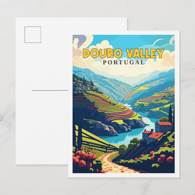 Douro Valley Portugal vintage travel illustration Postcard (Front/Back)