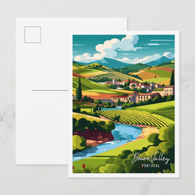 Douro Valley Portugal vintage travel illustration Postcard (Front/Back)