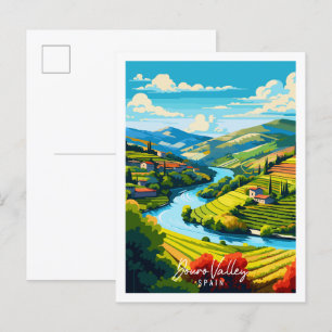 Douro Valley Spain vintage travel illustration Postcard