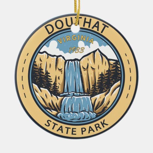 Douthat State Park Virginia Badge Ceramic Tree Decoration (Front)