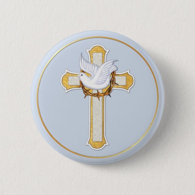Dove and Cross 6 Cm Round Badge (Front)