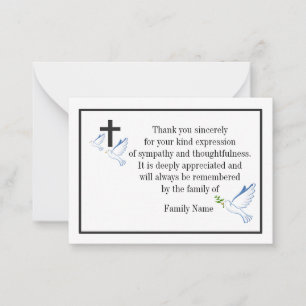Dove And Cross After Funeral Thank You Cards