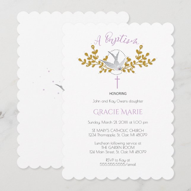 Dove and Cross Baptism Invitation {Girl} (Front/Back)