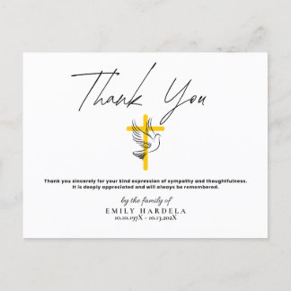 Dove and Cross Funeral Simple Script Thanks Card