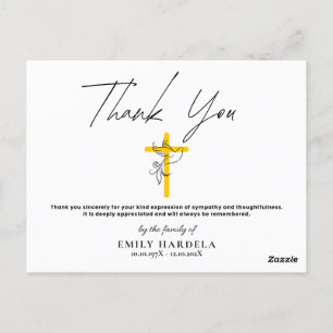 Dove and Cross Funeral Simple Script Thanks Card