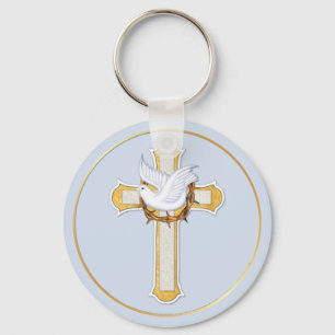 Dove and Cross Key Ring