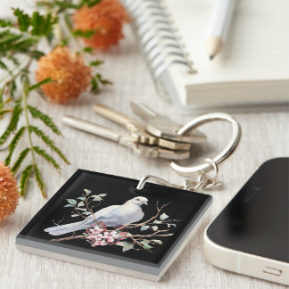 Dove and Flower Heart Key Ring