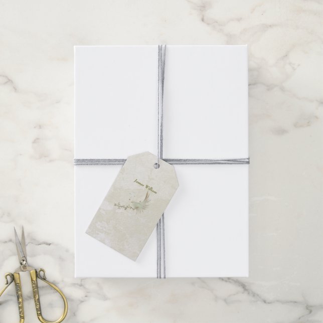 Dove and golden leaves  gift tags  (With Twine)