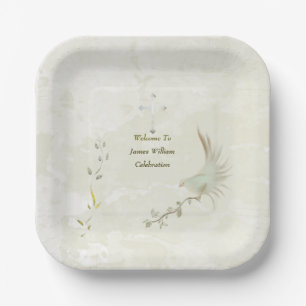 Dove and golden leaves  paper plates 
