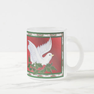 Dove and Holly Frosted Glass Coffee Mug