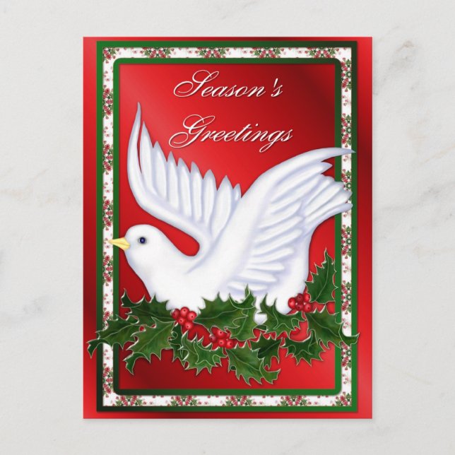 Dove and Holly Holiday Postcard (Front)