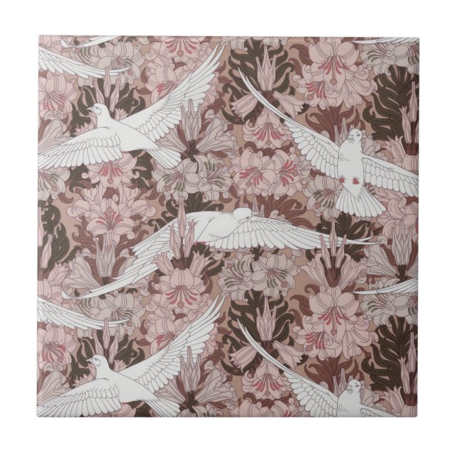 Dove and Lily Floral Print Pink Tile (Front)