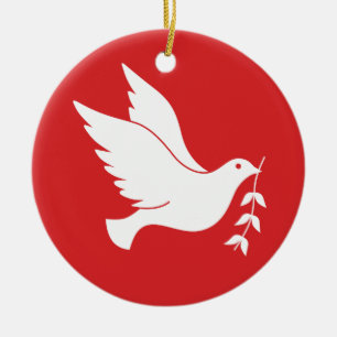 Dove and olive branch ceramic tree decoration