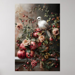Dove And Pomegranate Art Print, Dark Cottagecore Poster