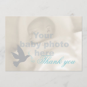 Dove aqua blue boys baptism photo thank you card