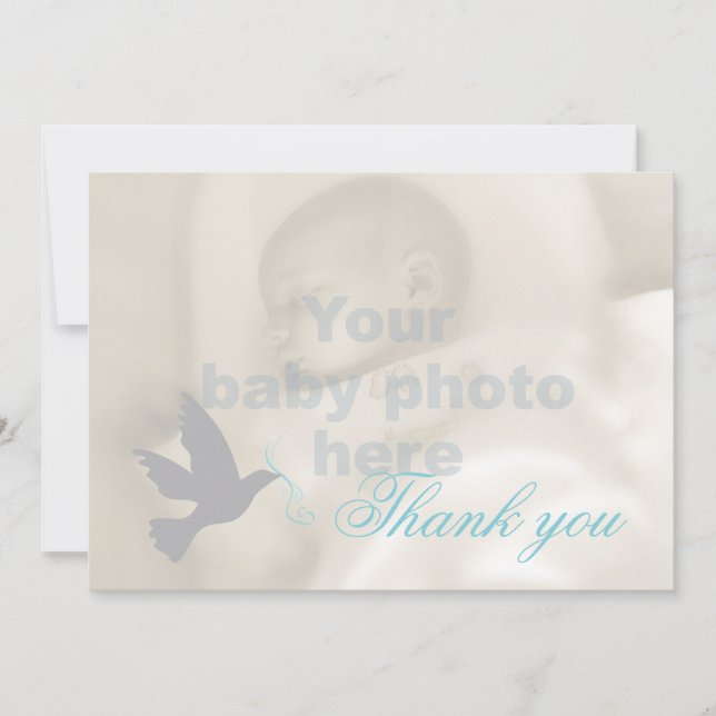 Dove aqua blue boys baptism photo thank you card (Front)