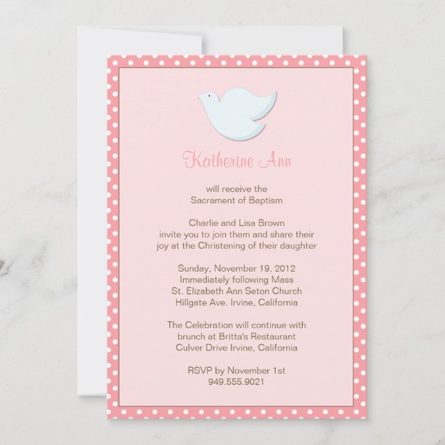 Dove Baptism Invitation for Girl (Front)
