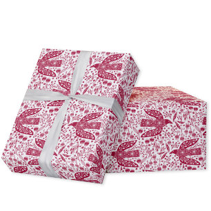 Dove Bird Red and White Festive Wrapping Paper