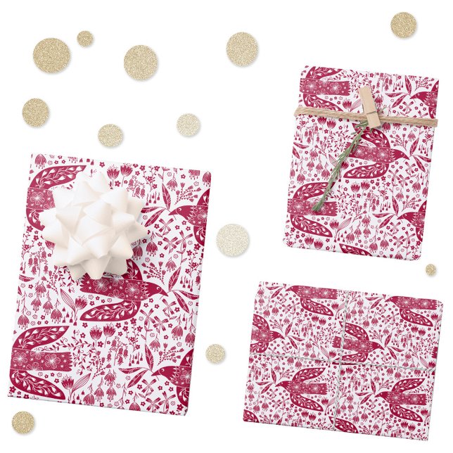 Dove Bird Red and White Festive Wrapping Paper Sheet (Red and white festive peace dove bird pattern gift wrapping paper sheets)