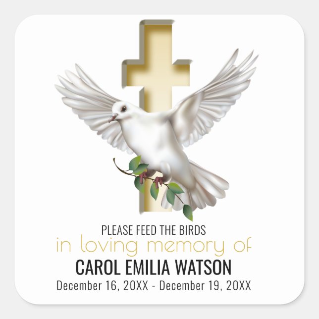 Dove Bird Seed Packet Funeral Memorial Square Sticker (Front)