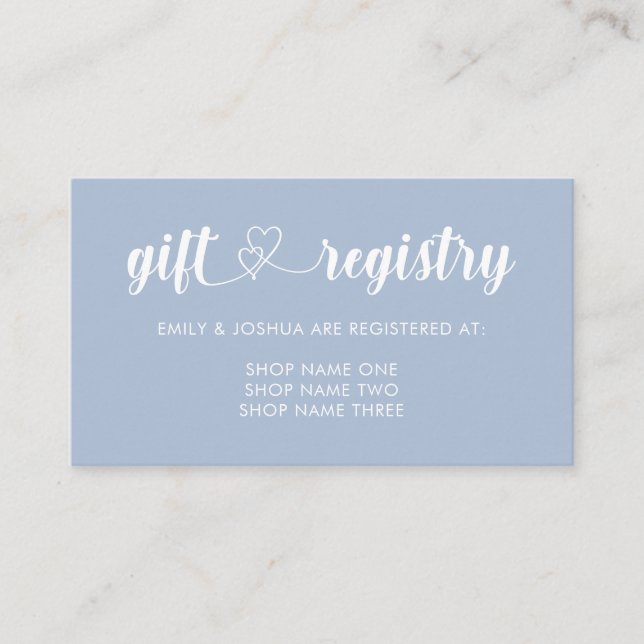Dove Blue Interlocked Hearts Gift Registry Wedding Enclosure Card (Front)
