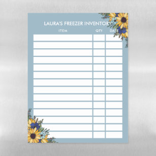 Dove Blue Sunflower Freezer Inventory Magnetic Dry Erase Sheet