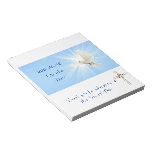 Dove Confirmation, Baptism Candy Bar Wrapper Favou Notepad (Angled)