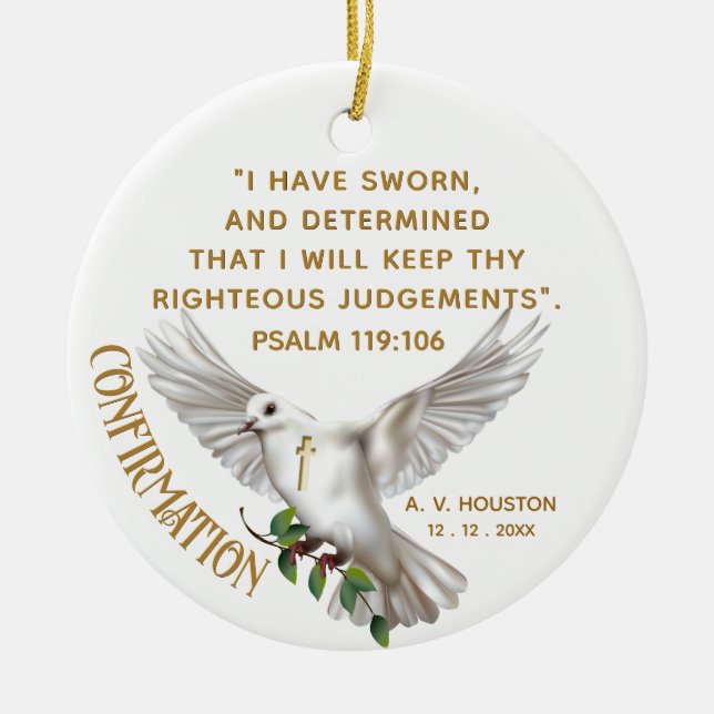Dove Confirmation Scripture Verse Ceramic Tree Decoration (Front)