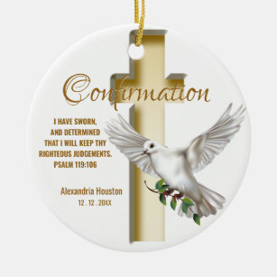 Dove Cross Confirmation Scripture Verse Ceramic Tree Decoration