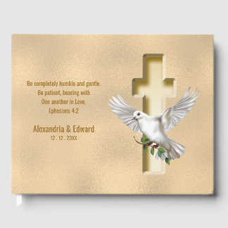 Dove Cross Gold Faux Foil Wedding Guest Book