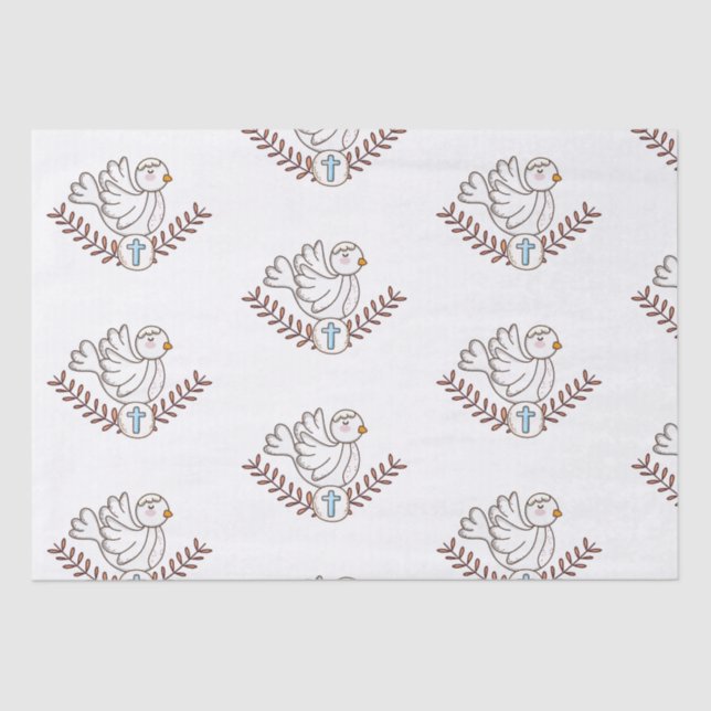 Dove Cross Religious Baptism Christening Tissue Paper (Front)